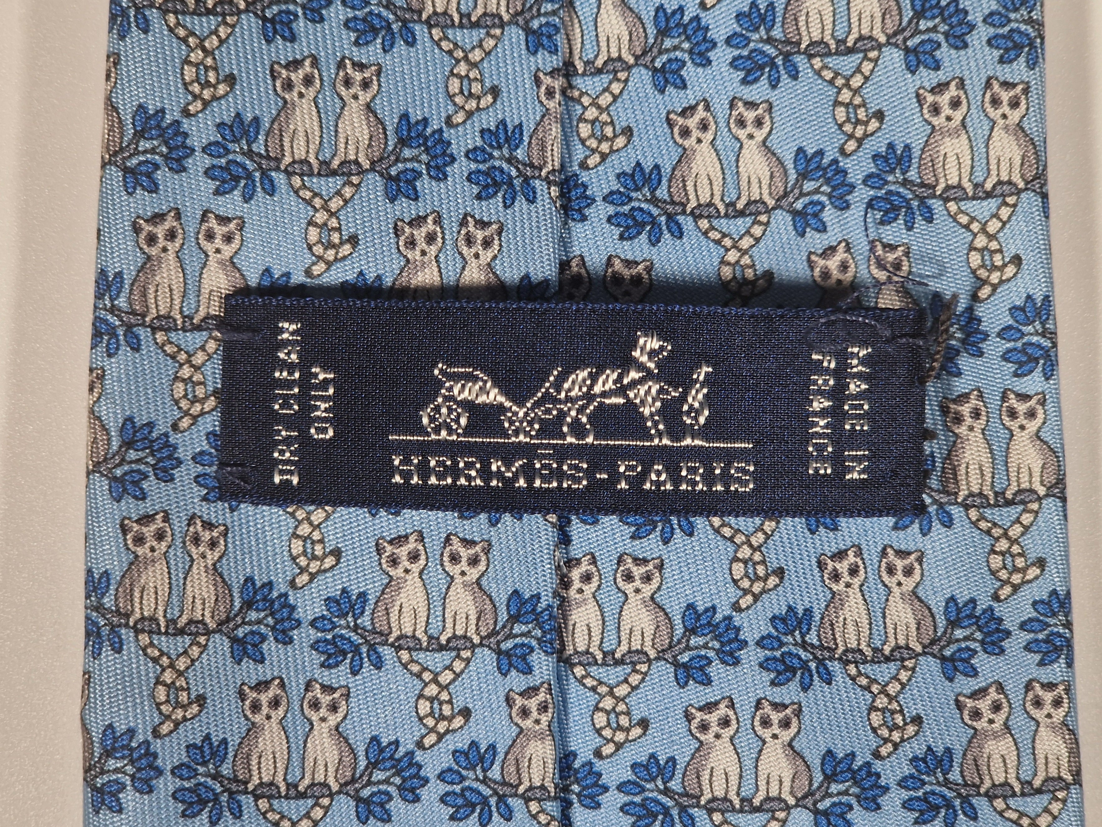 625891 Hermès silk tie blue whimsical lemures 625891 SA
