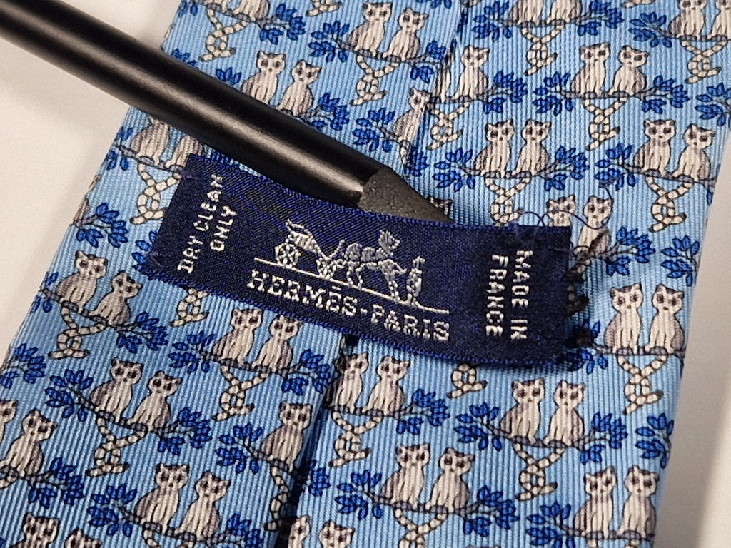 625891 Hermès silk tie blue whimsical lemures 625891 SA