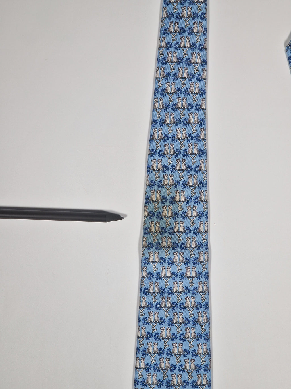 625891 Hermès silk tie blue whimsical lemures 625891 SA