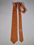 Hermès silk tie orange Horse Zebra H pattern 625897 SA