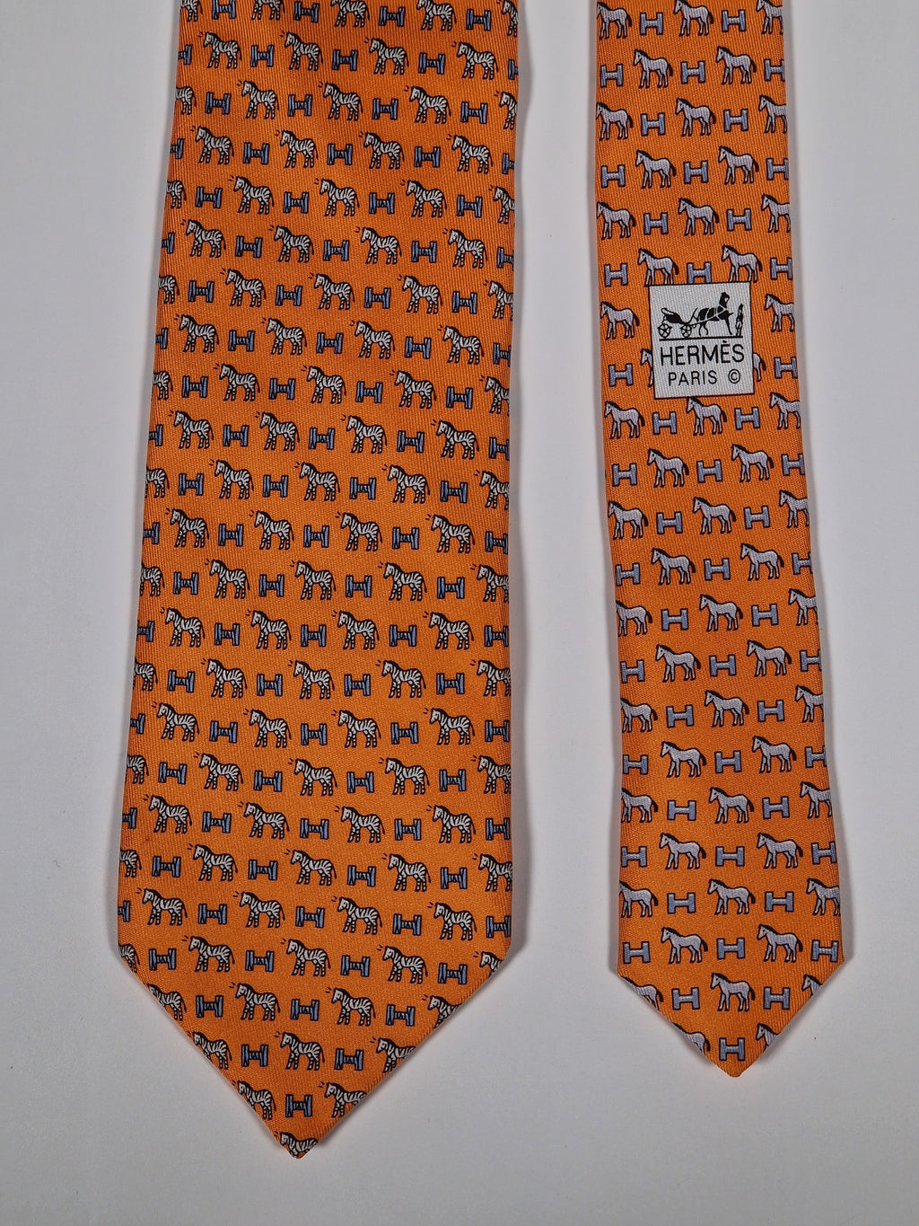 Hermès silk tie orange Horse Zebra H pattern 625897 SA