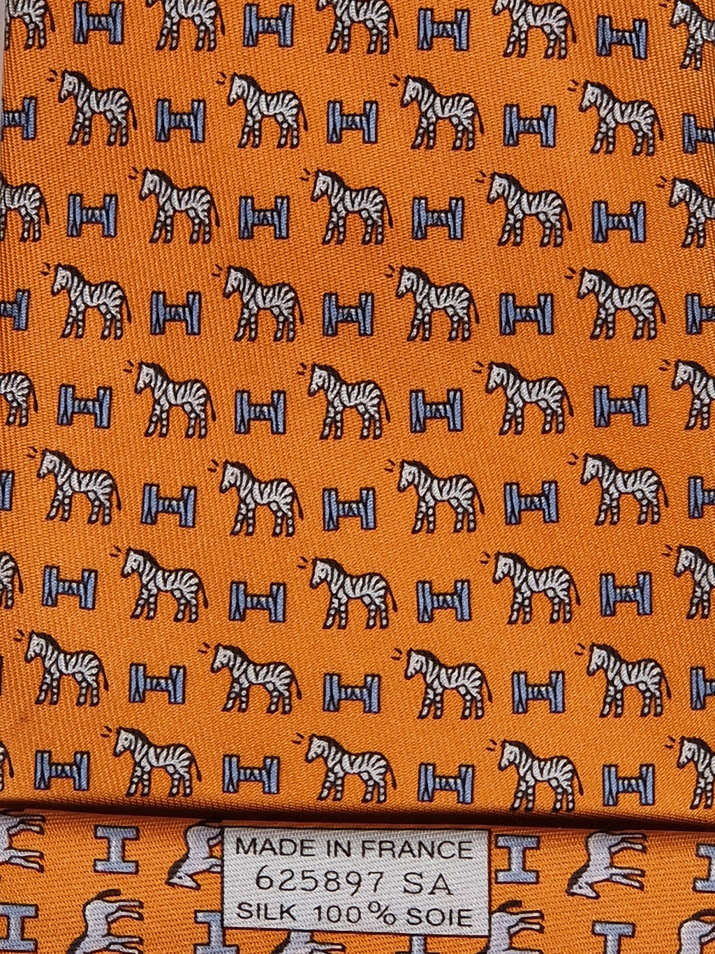 Hermès silk tie orange Horse Zebra H pattern 625897 SA