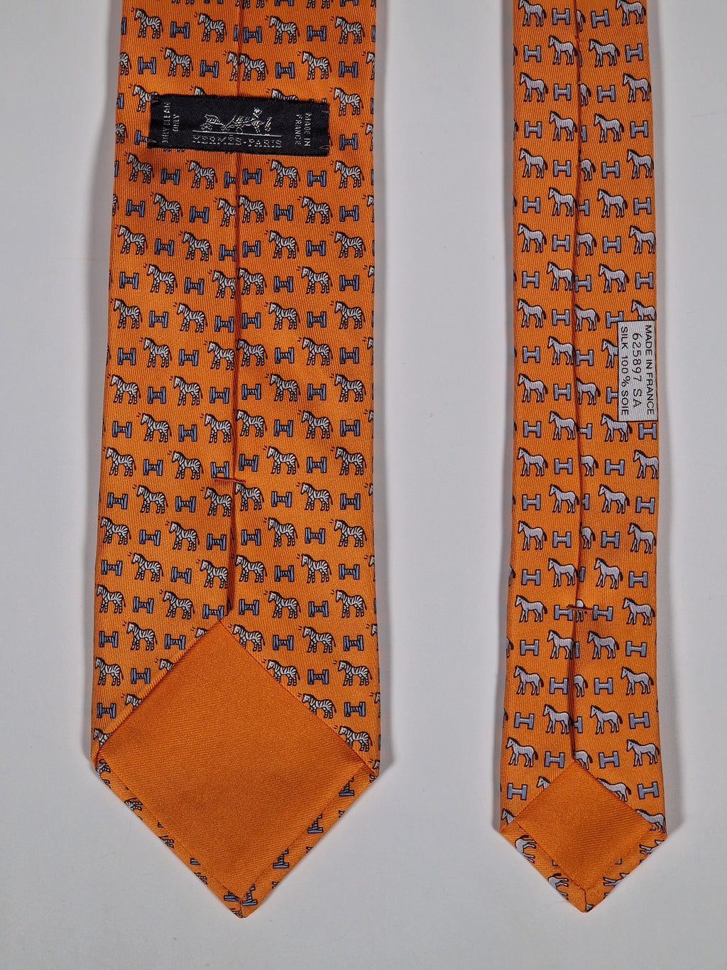 Hermès silk tie orange Horse Zebra H pattern 625897 SA