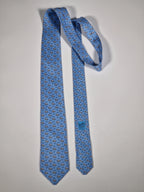 625923 Hermès tie blue bird and cat pattern 625923 SA