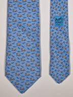 625923 Hermès tie blue bird and cat pattern 625923 SA