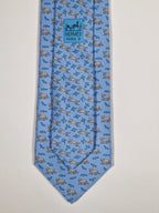 625923 Hermès tie blue bird and cat pattern 625923 SA