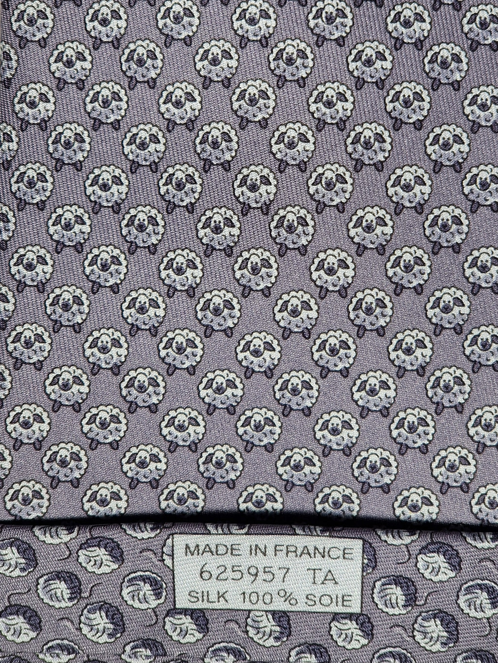 625957 Hermès tie grey whimsical sheep 625957 TA