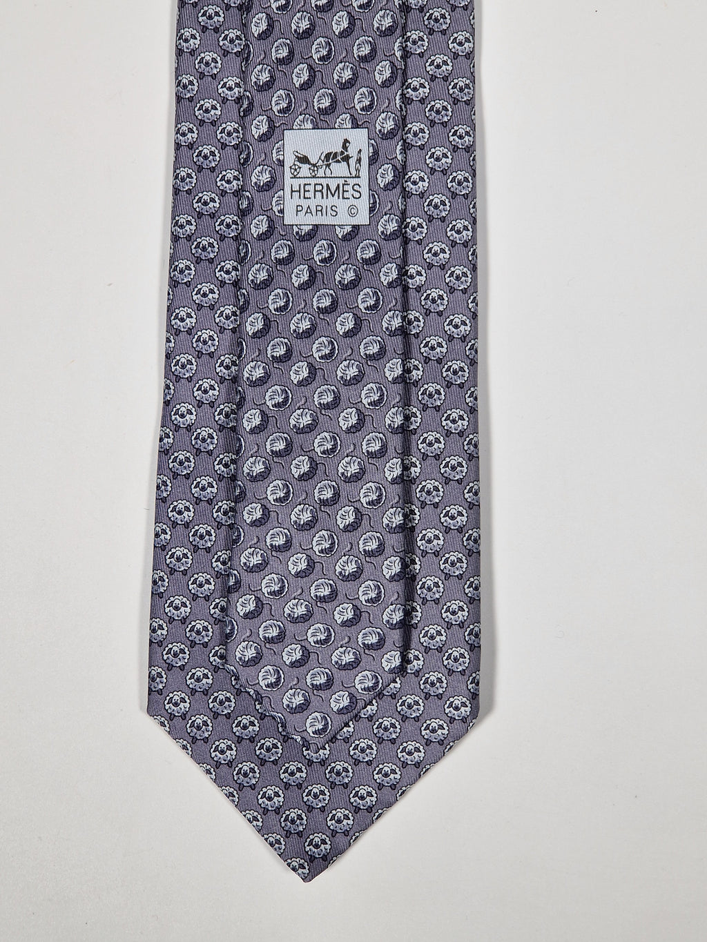 625957 Hermès tie grey whimsical sheep 625957 TA