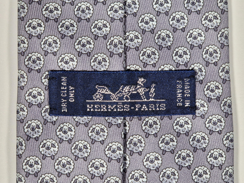 625957 Hermès tie grey whimsical sheep 625957 TA