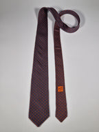 Hermès silk tie grey orange equestrian pattern 626009 OA