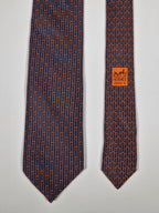 Hermès silk tie grey orange equestrian pattern 626009 OA