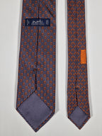 Hermès silk tie grey orange equestrian pattern 626009 OA