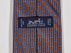 Hermès silk tie grey orange equestrian pattern 626009 OA