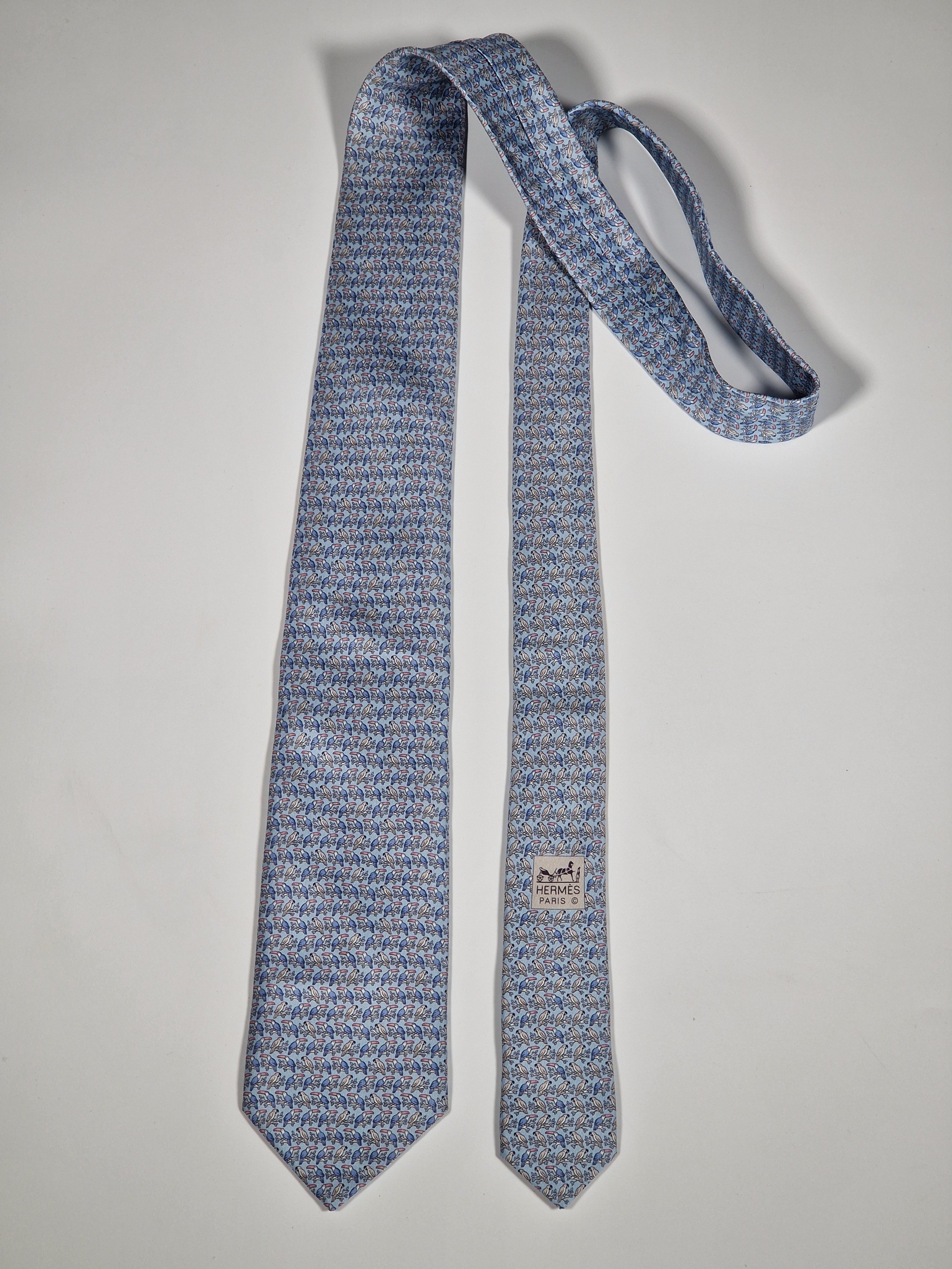 626025 Hermès silk tie blue bird pattern 626025 OA