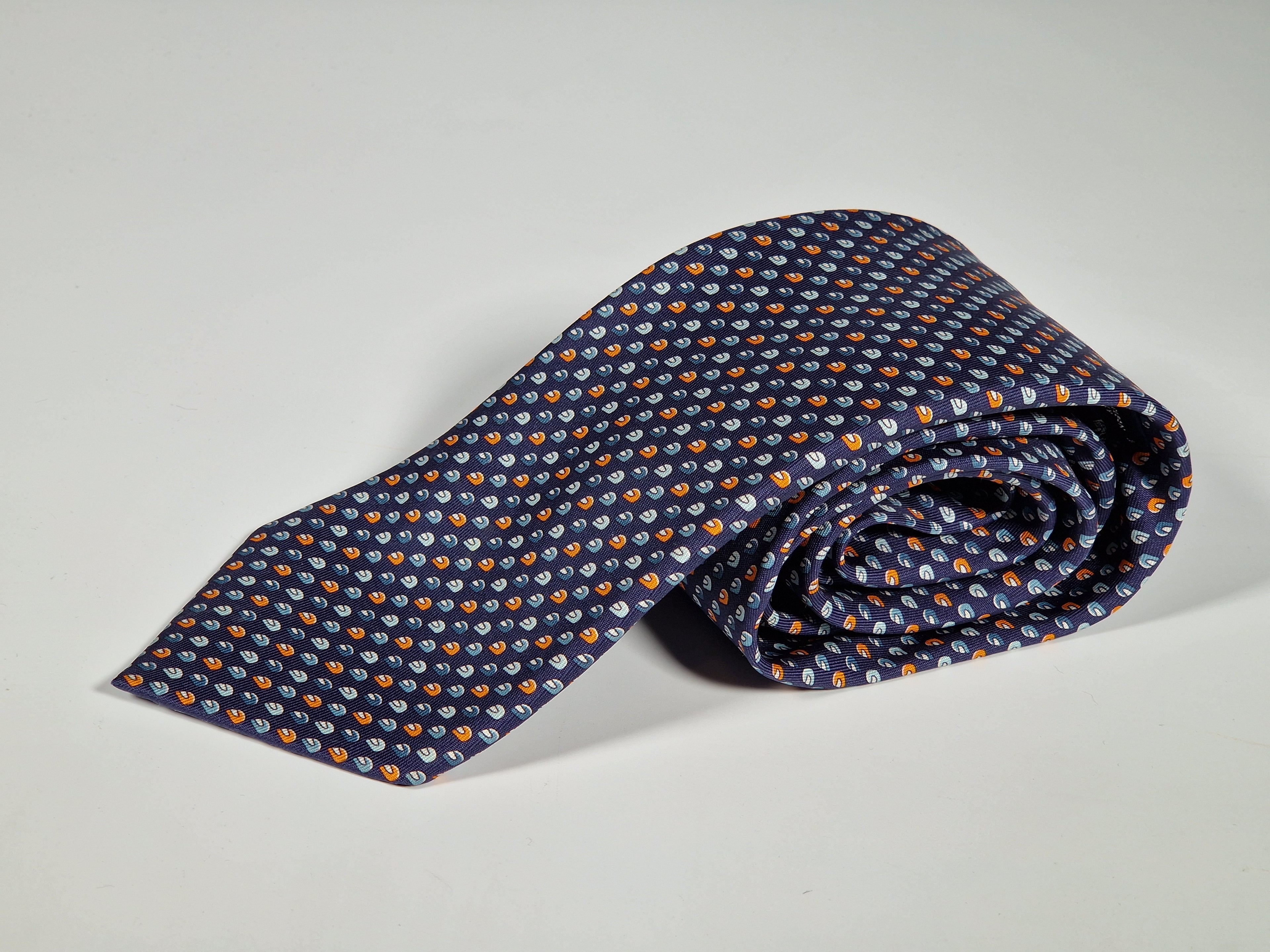 Hermès silk tie blue motorcycle pattern 626089 FA
