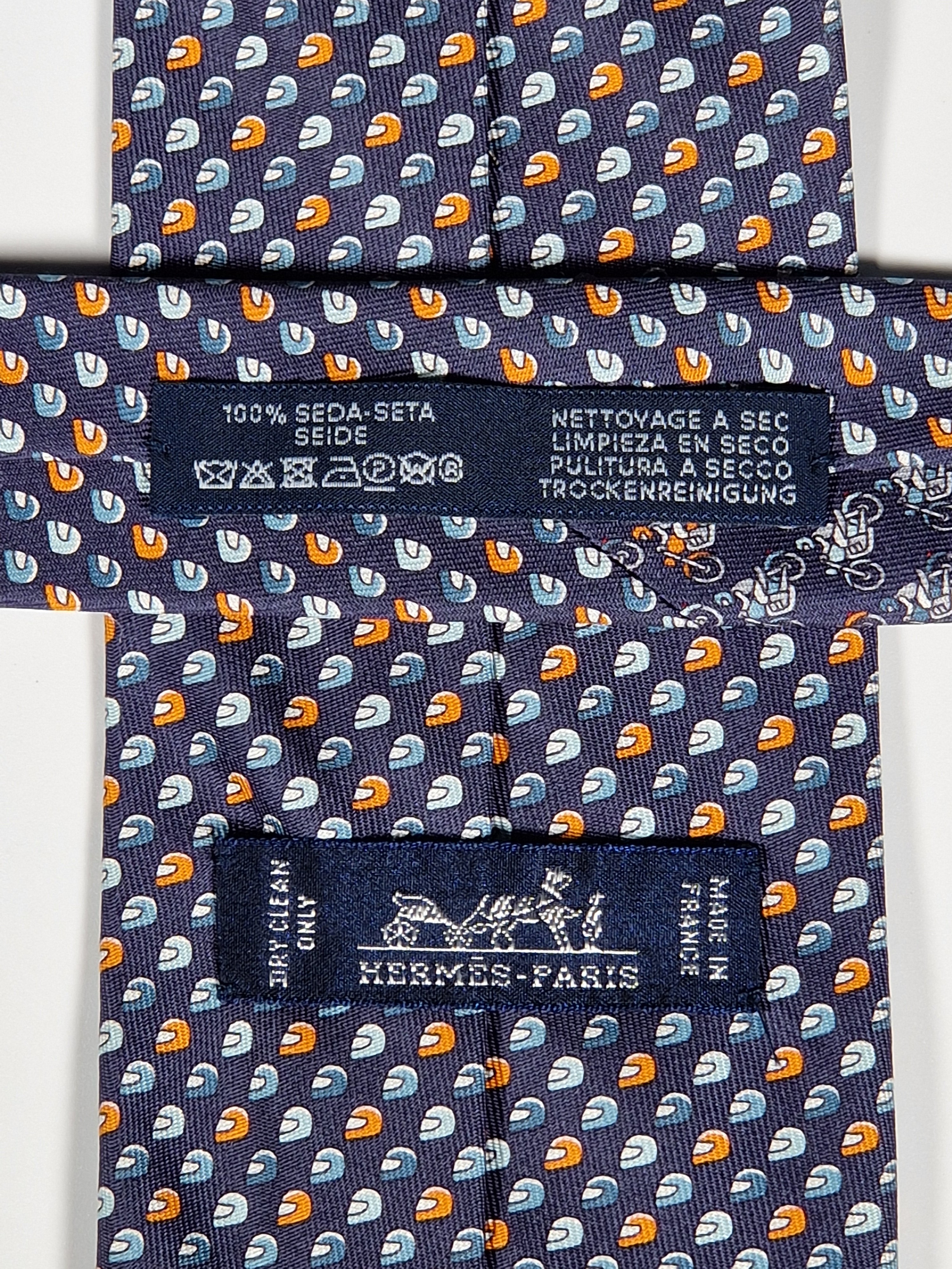 Hermès silk tie blue motorcycle pattern 626089 FA