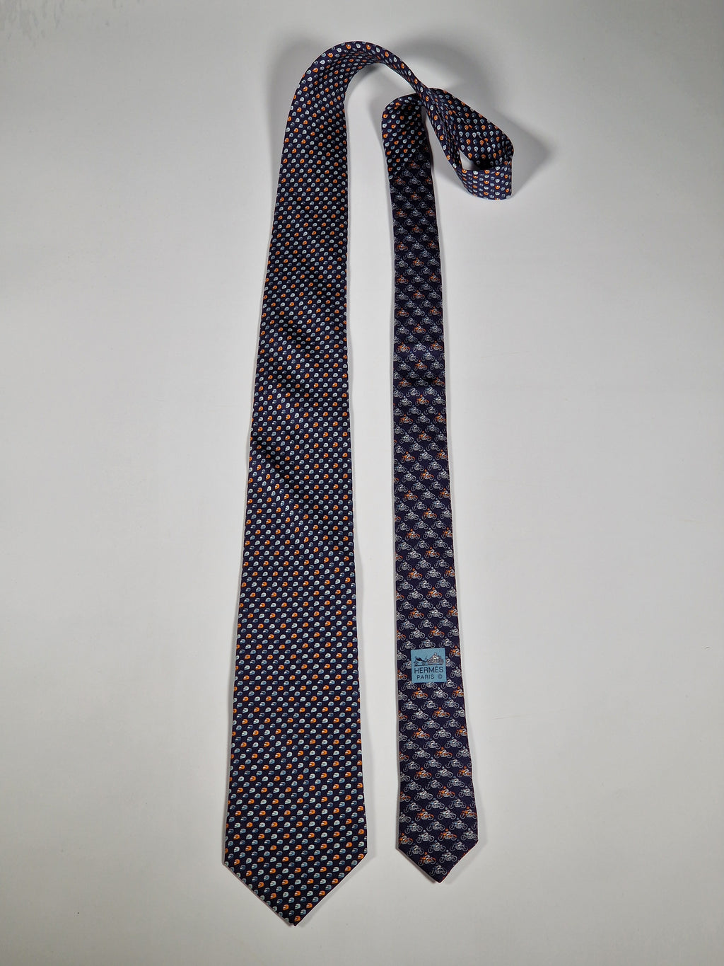 Hermès silk tie blue motorcycle pattern 626089 FA