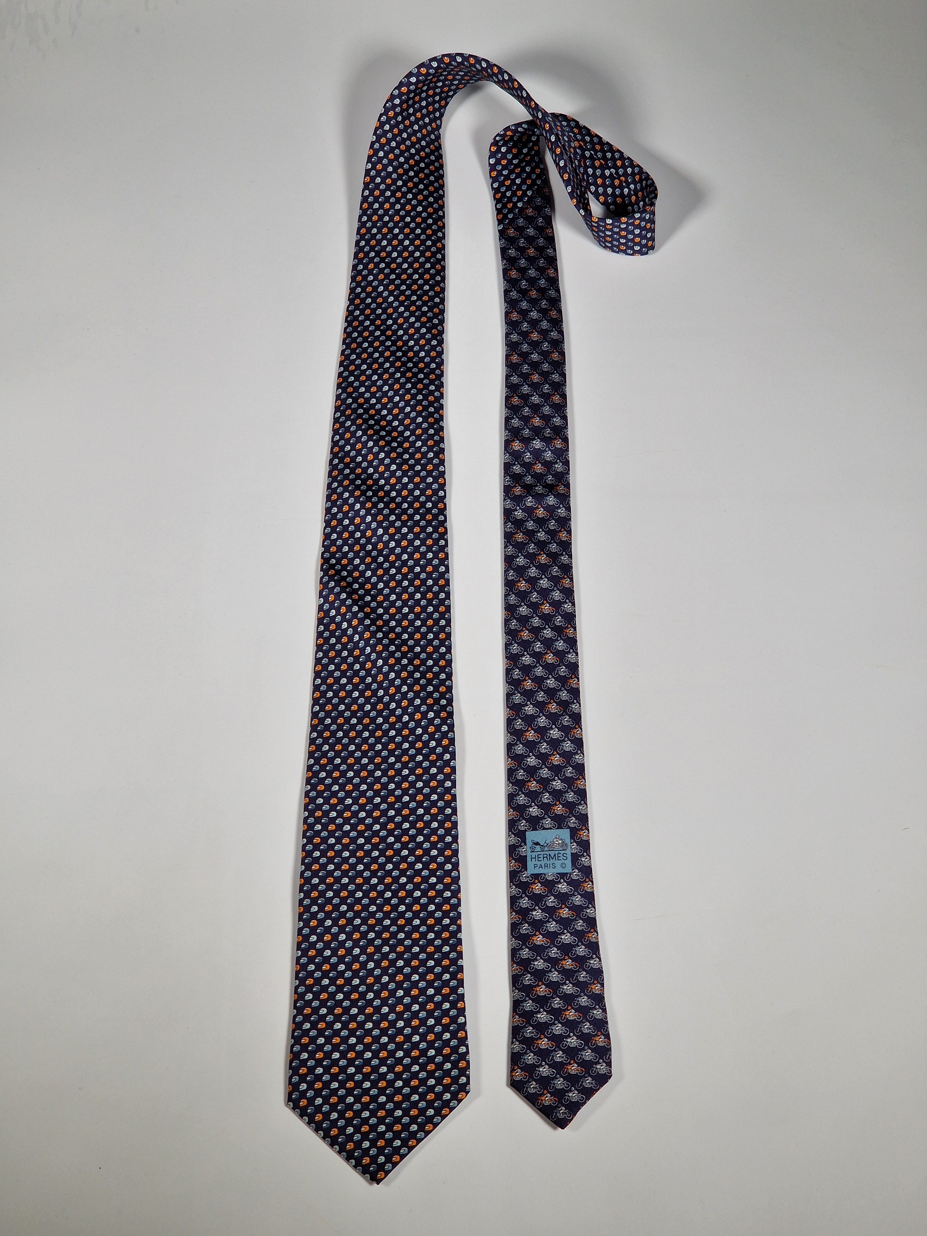 Hermès silk tie blue motorcycle pattern 626089 FA