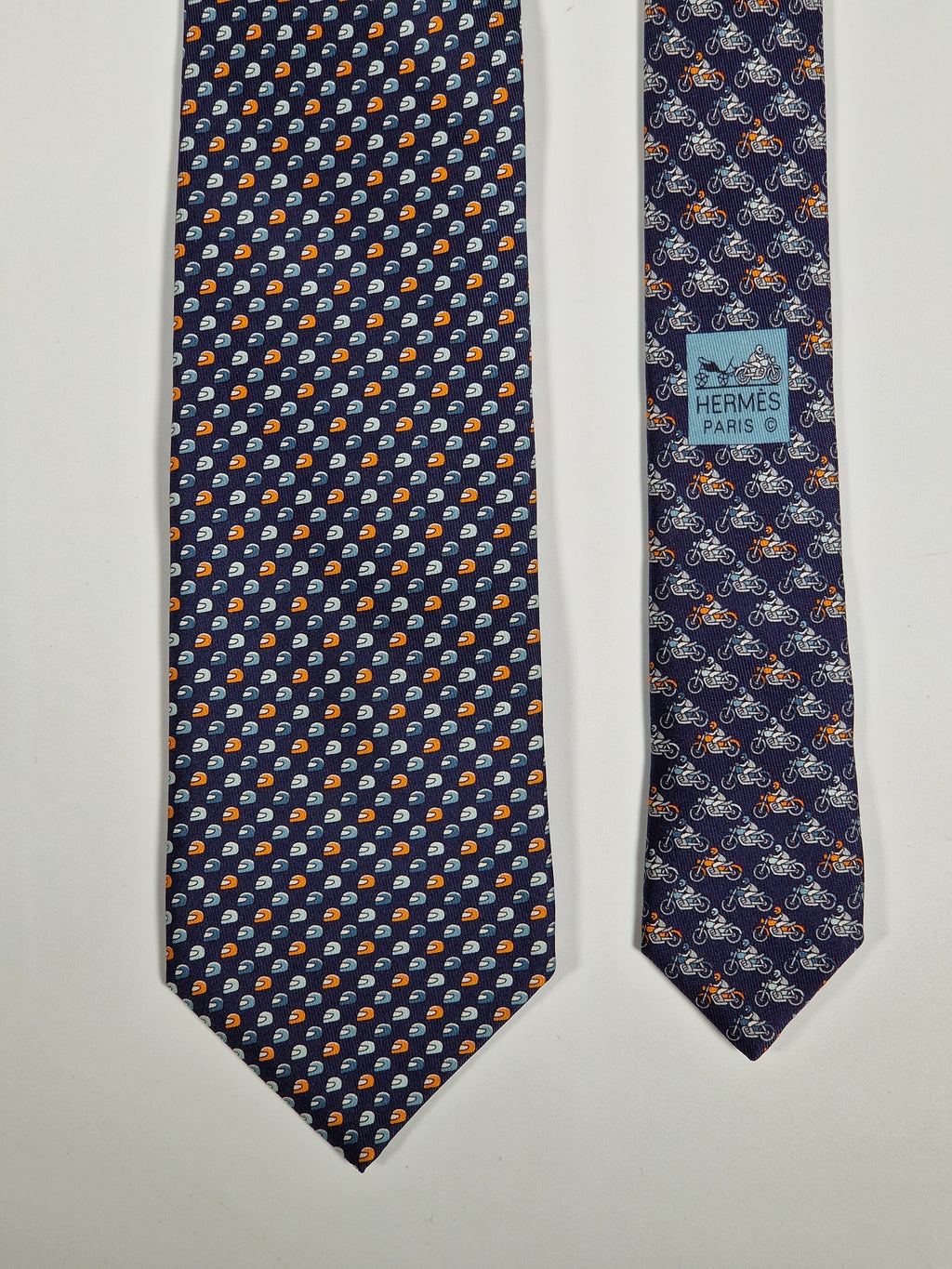 Hermès silk tie blue motorcycle pattern 626089 FA