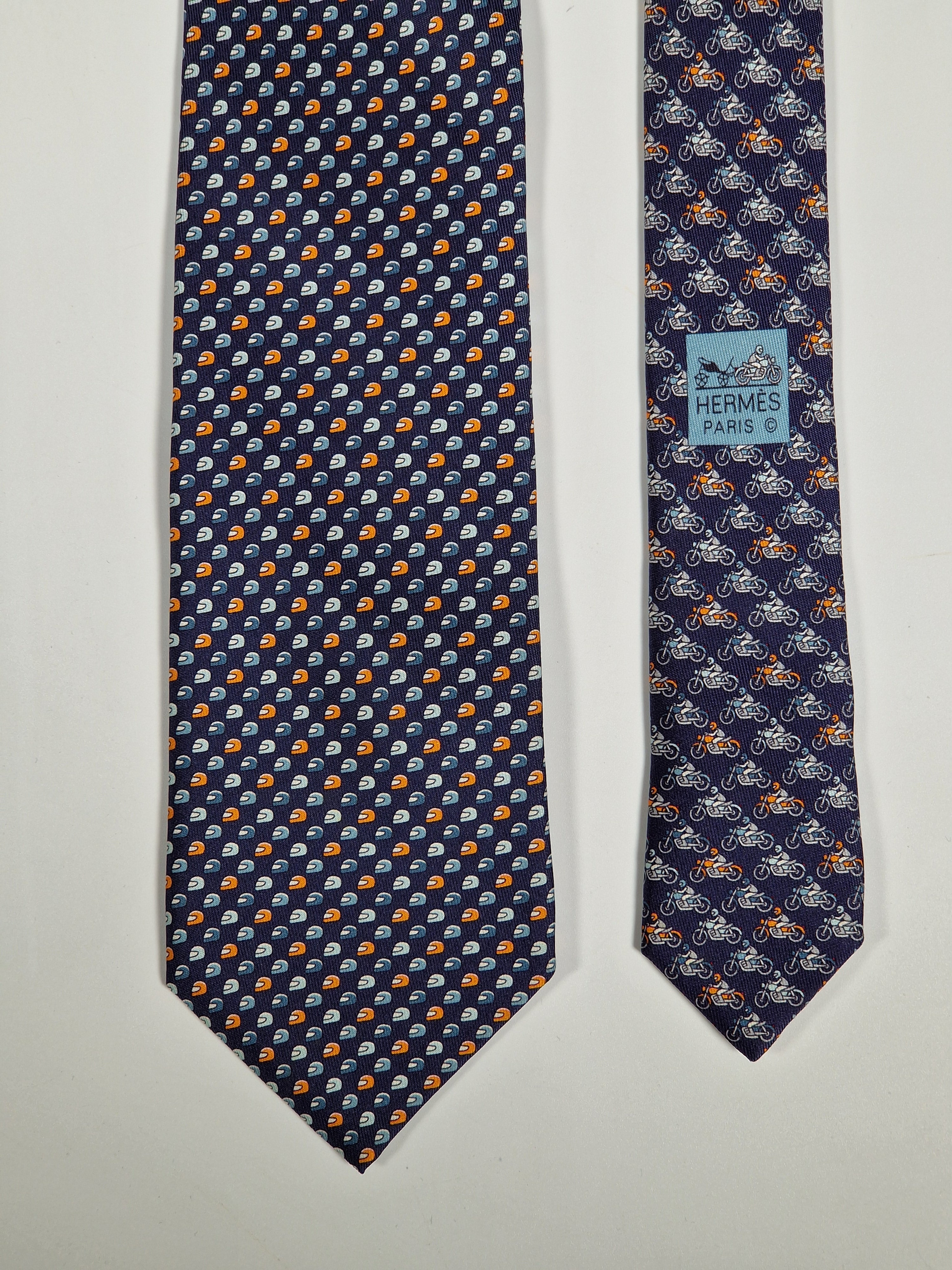 Hermès silk tie blue motorcycle pattern 626089 FA