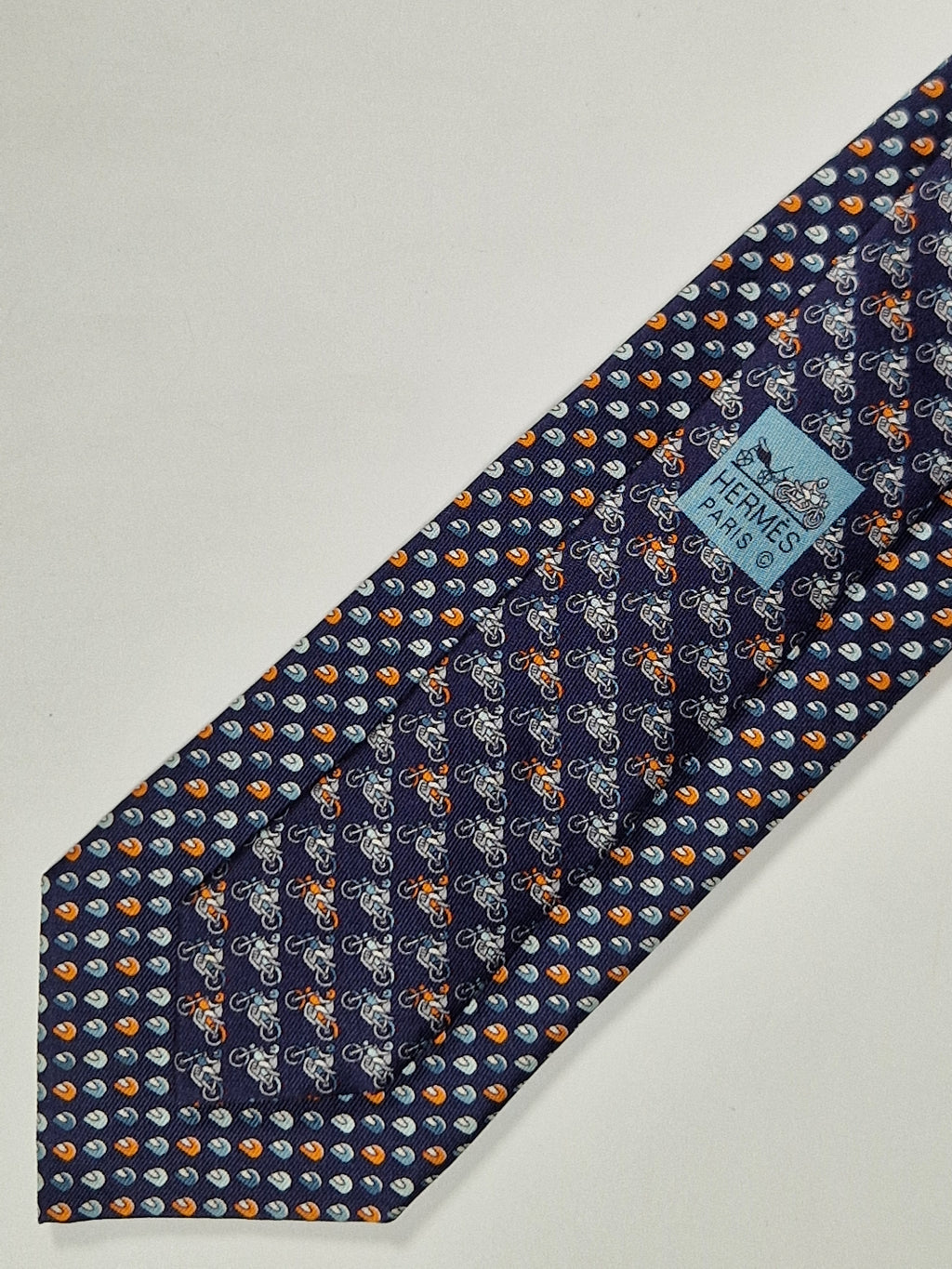 Hermès silk tie blue motorcycle pattern 626089 FA