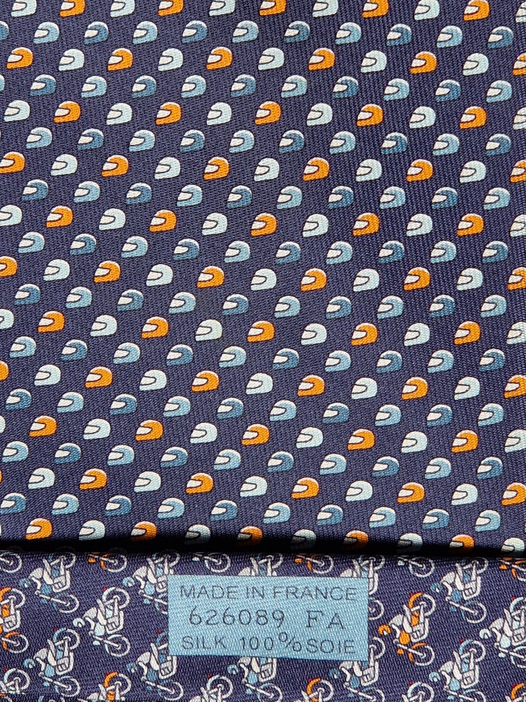 Hermès silk tie blue motorcycle pattern 626089 FA