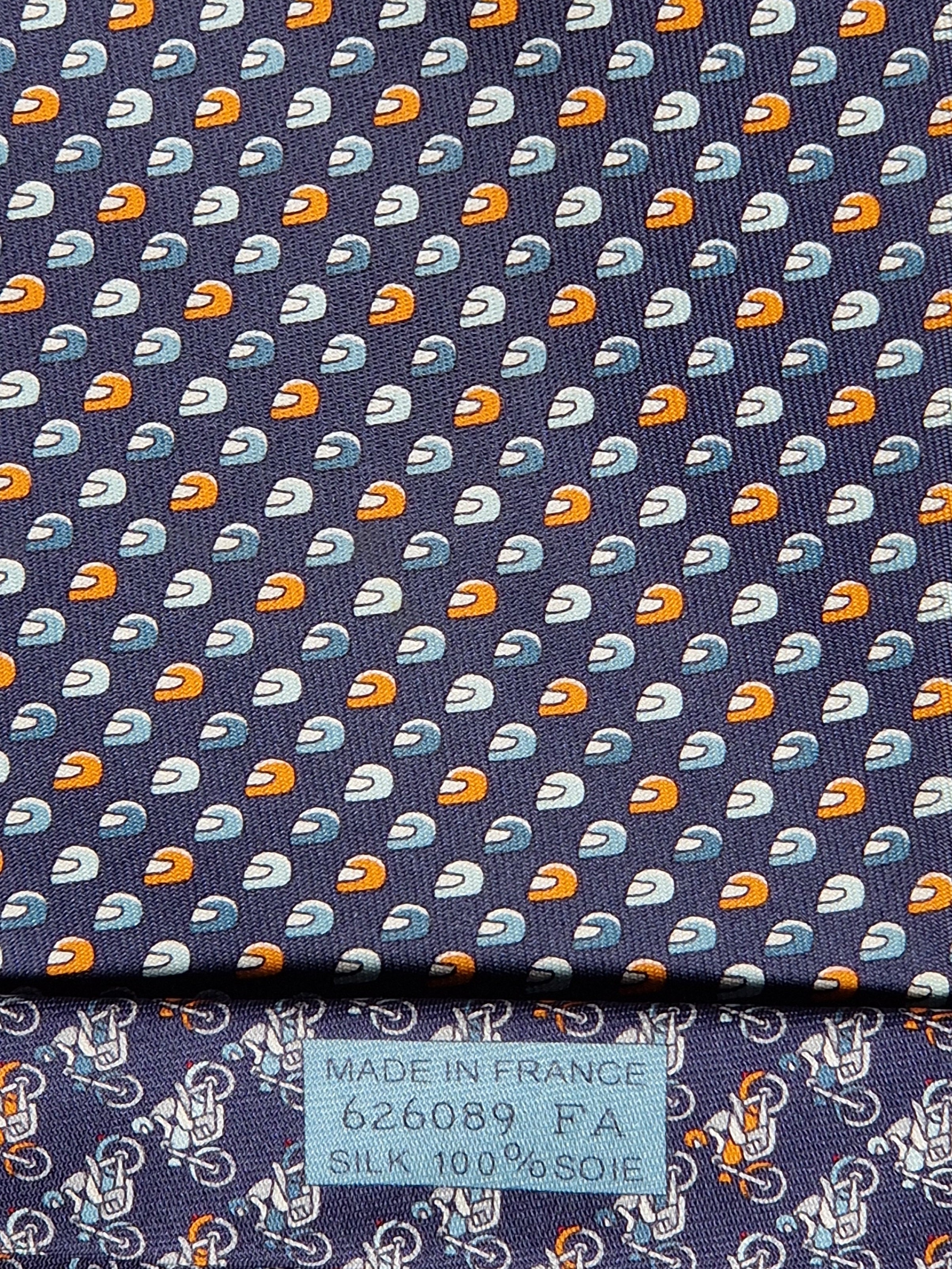 Hermès silk tie blue motorcycle pattern 626089 FA