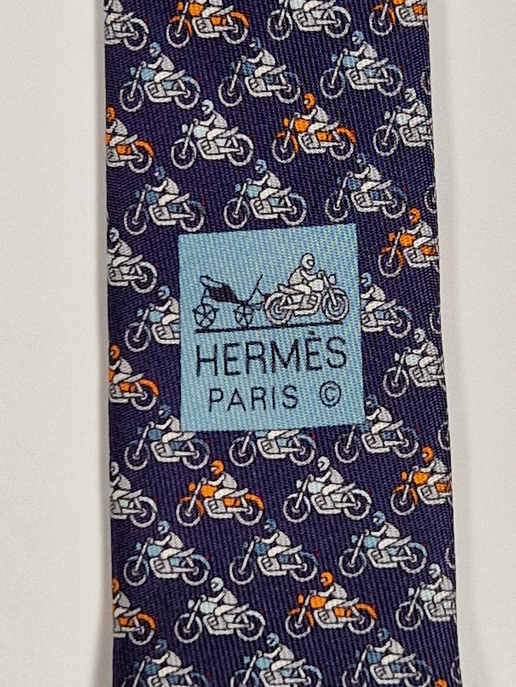 Hermès silk tie blue motorcycle pattern 626089 FA