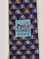 Hermès silk tie blue motorcycle pattern 626089 FA
