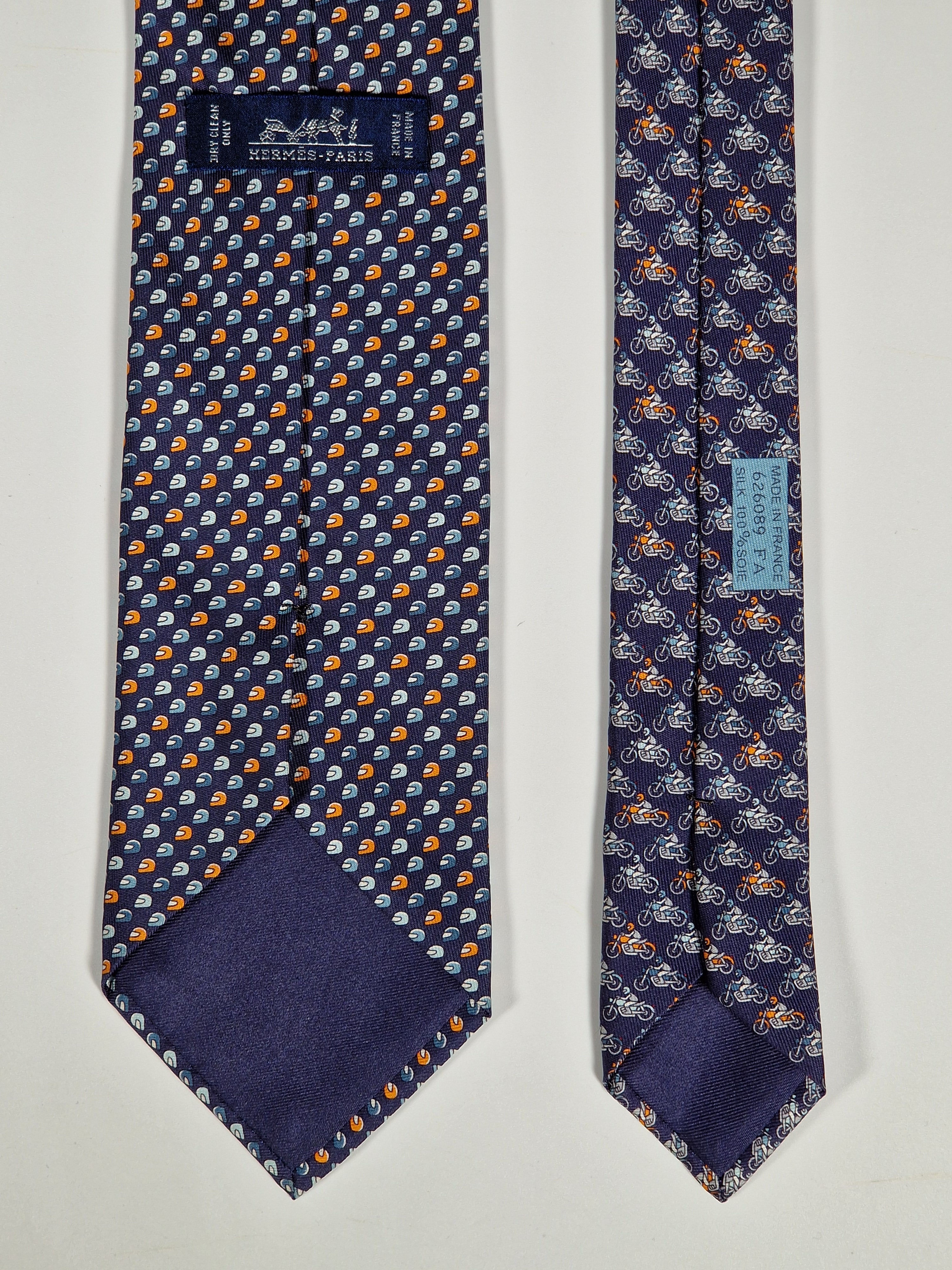 Hermès silk tie blue motorcycle pattern 626089 FA