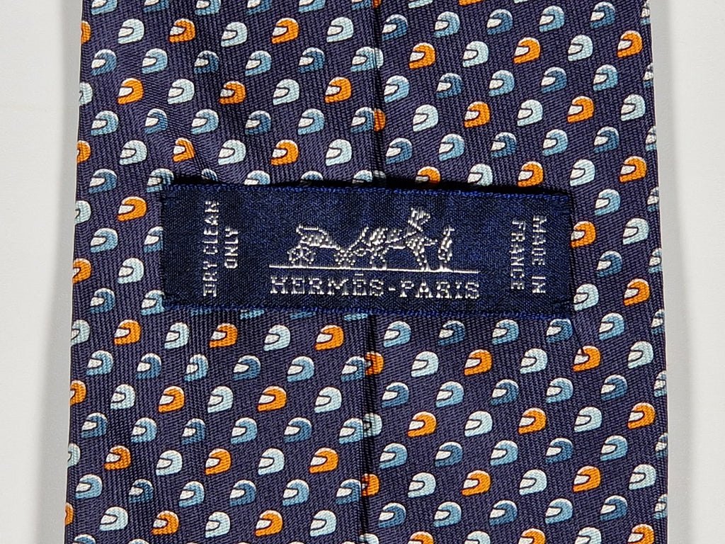 Hermès silk tie blue motorcycle pattern 626089 FA