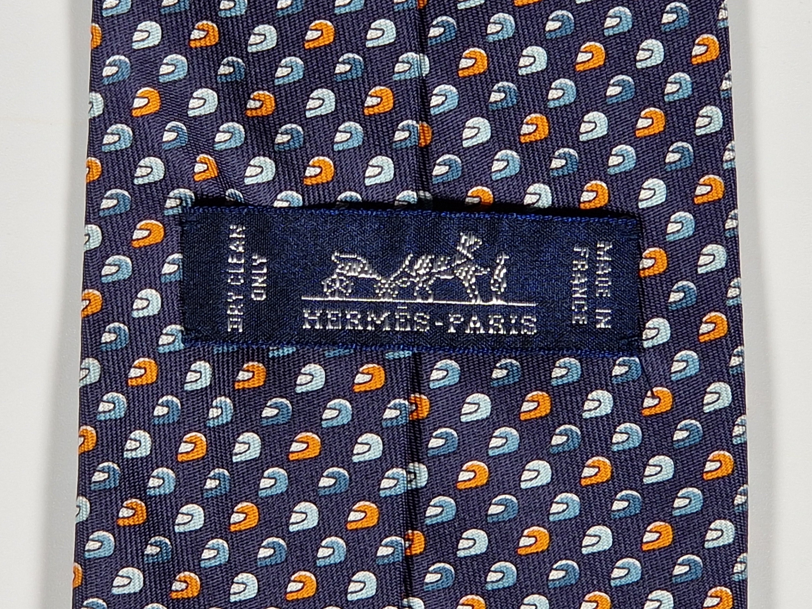Hermès silk tie blue motorcycle pattern 626089 FA