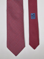 Hermès silk tie red fish and scarf ring whimsical pattern 626142 UA