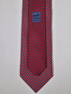 Hermès silk tie red fish and scarf ring whimsical pattern 626142 UA