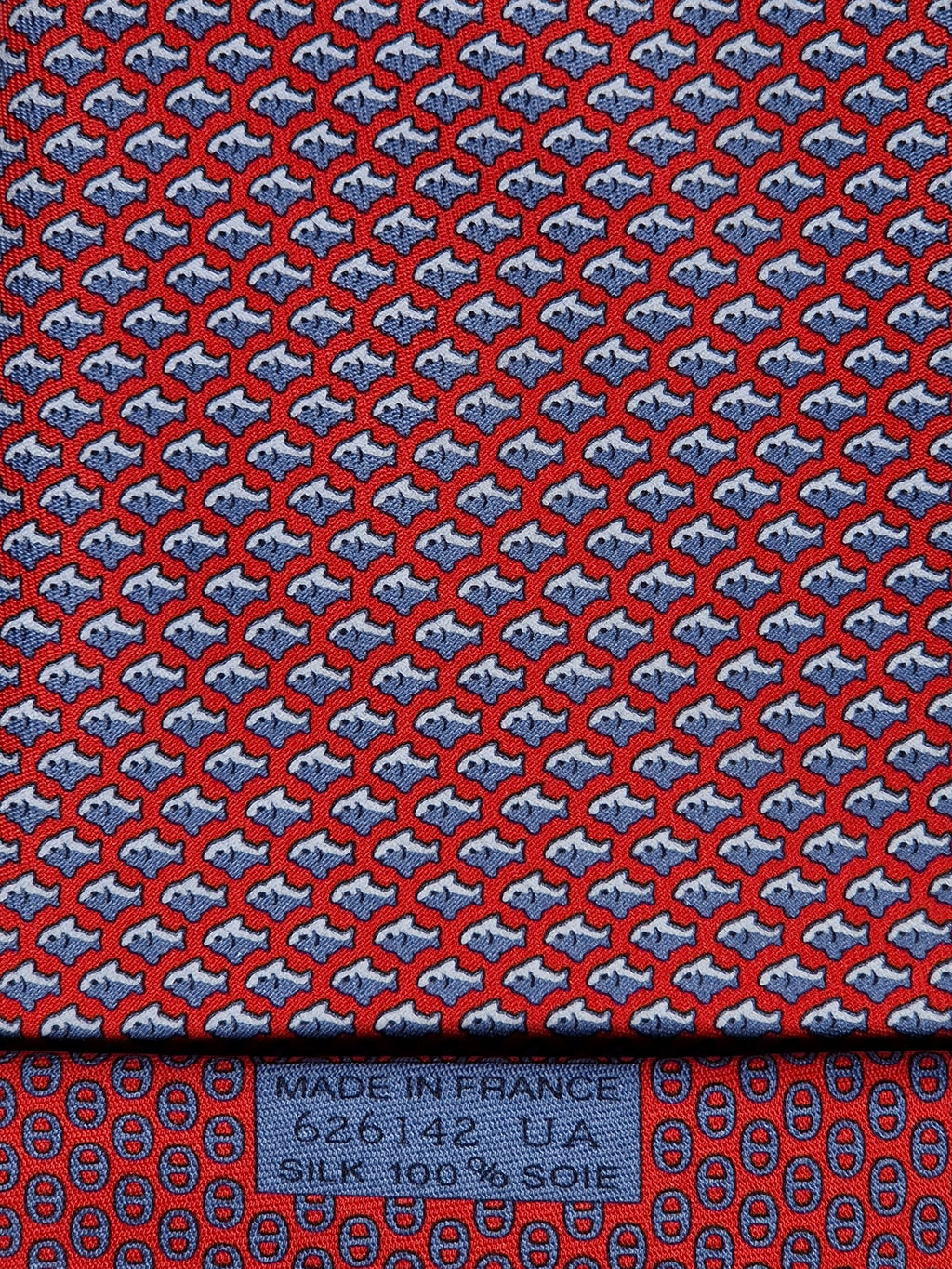 Hermès silk tie red fish and scarf ring whimsical pattern 626142 UA