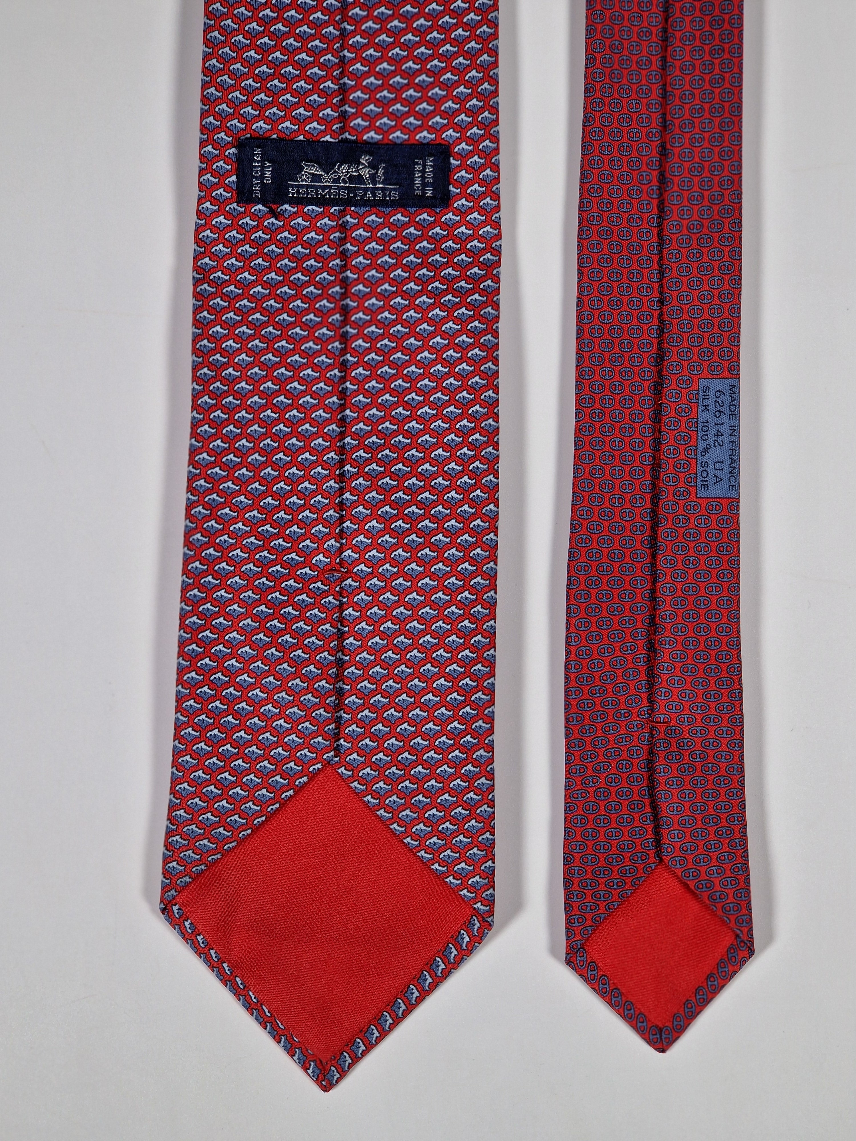 Hermès silk tie red fish and scarf ring whimsical pattern 626142 UA
