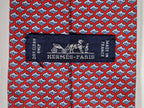 Hermès silk tie red fish and scarf ring whimsical pattern 626142 UA