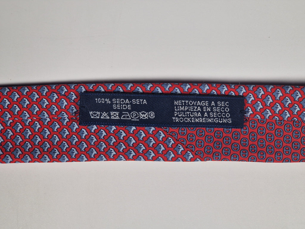 Hermès silk tie red fish and scarf ring whimsical pattern 626142 UA