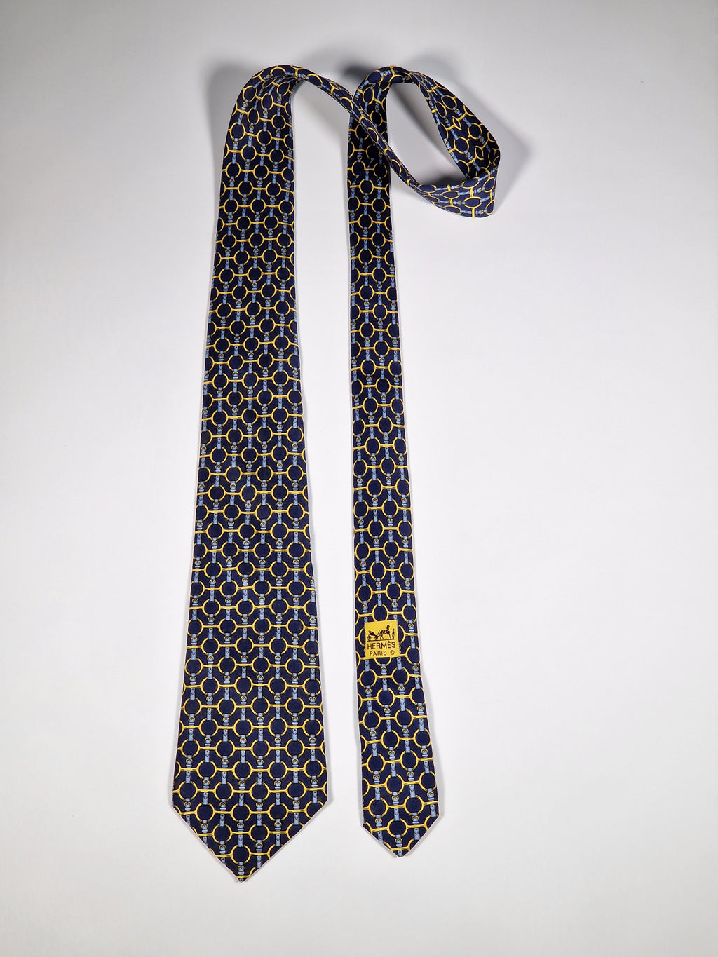 Hermès silk tie blue equstrian pattern 627 TA