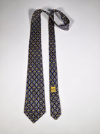 Hermès silk tie blue equstrian pattern 627 TA