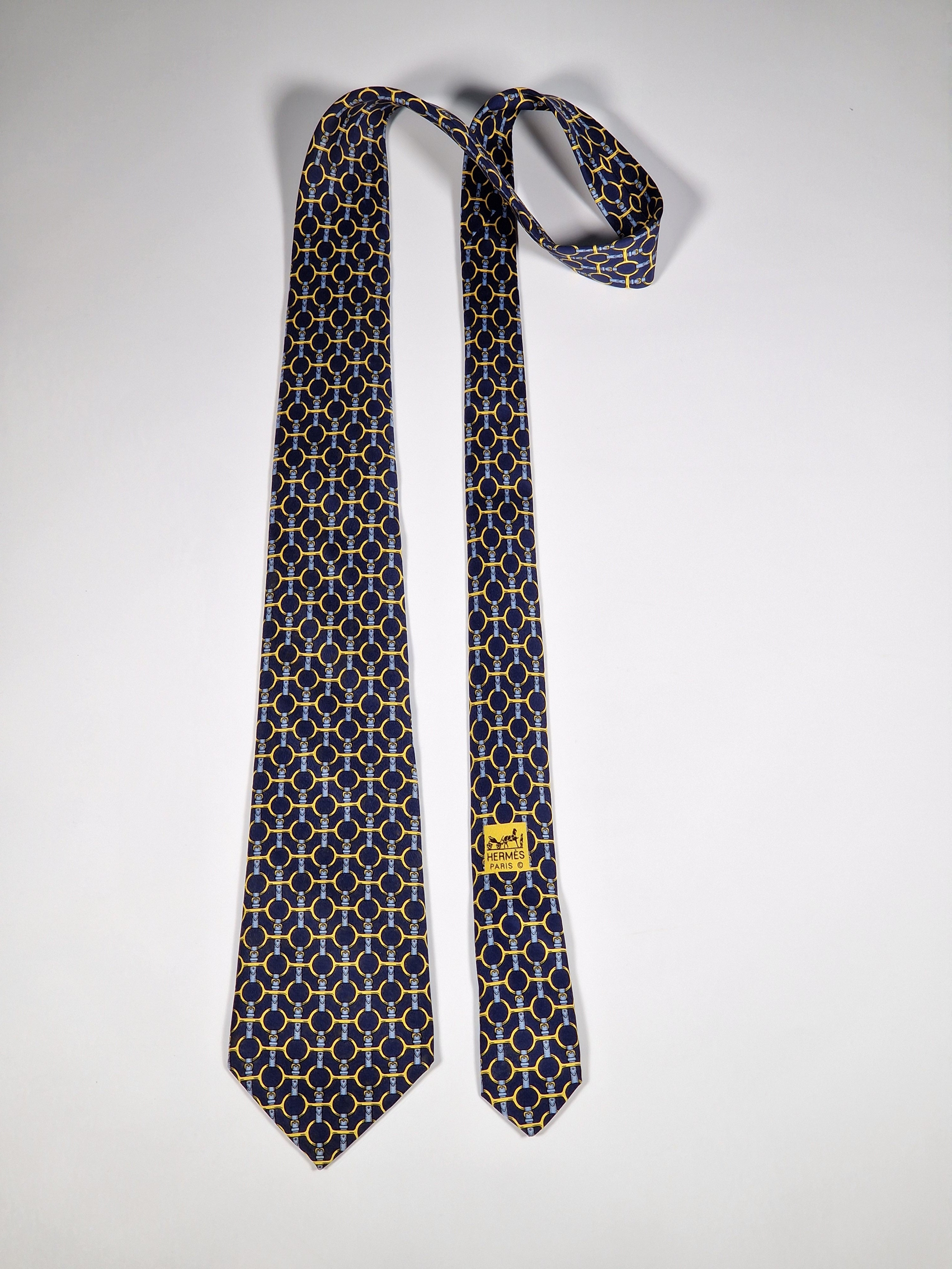 Hermès silk tie blue equstrian pattern 627 TA