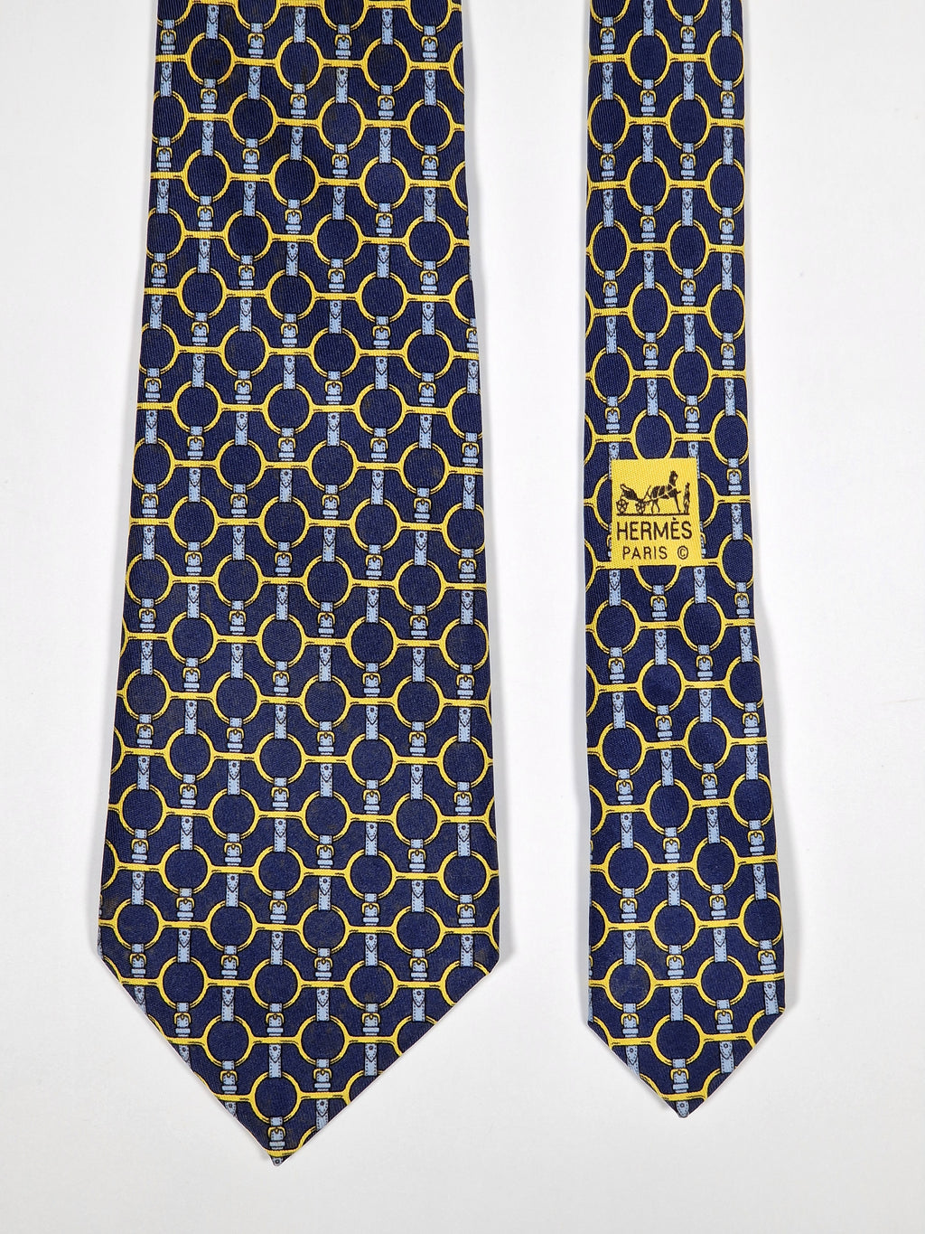 Hermès silk tie blue equstrian pattern 627 TA