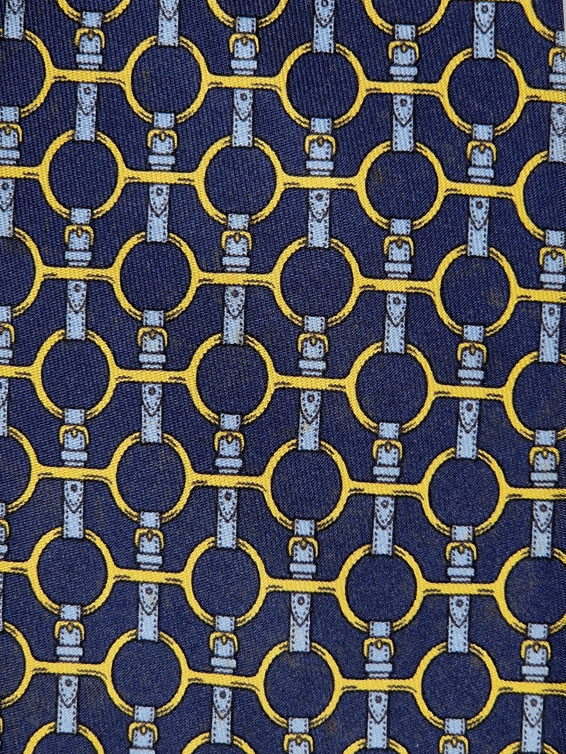 Hermès silk tie blue equstrian pattern 627 TA