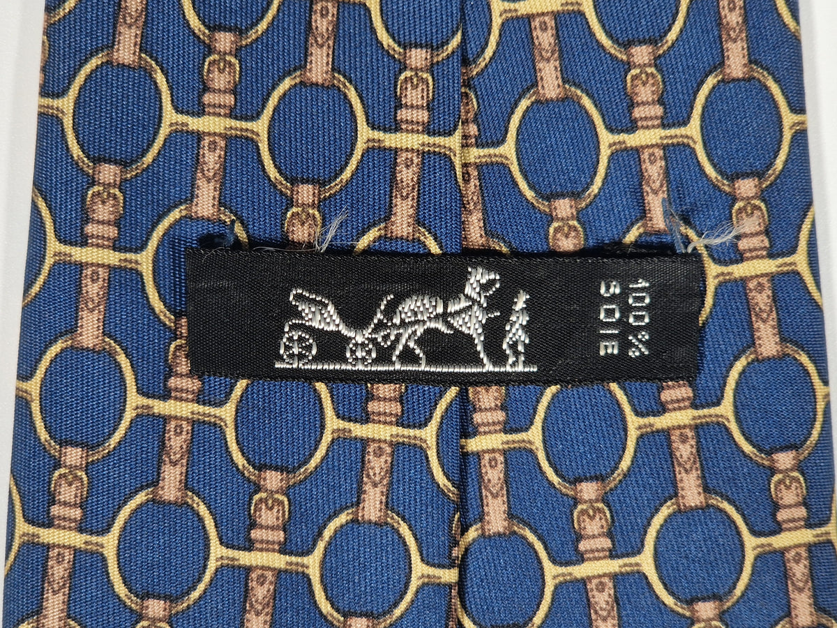 000627 Hermès tie blue equestrian pattern 627 TA