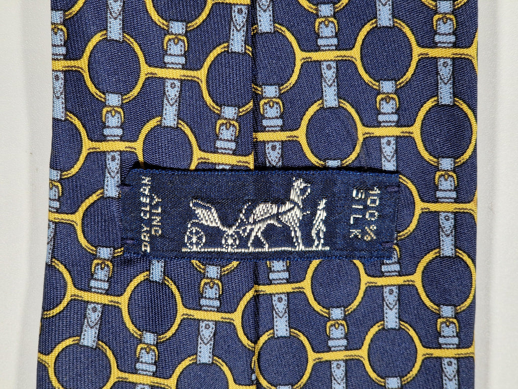 Hermès silk tie blue equstrian pattern 627 TA
