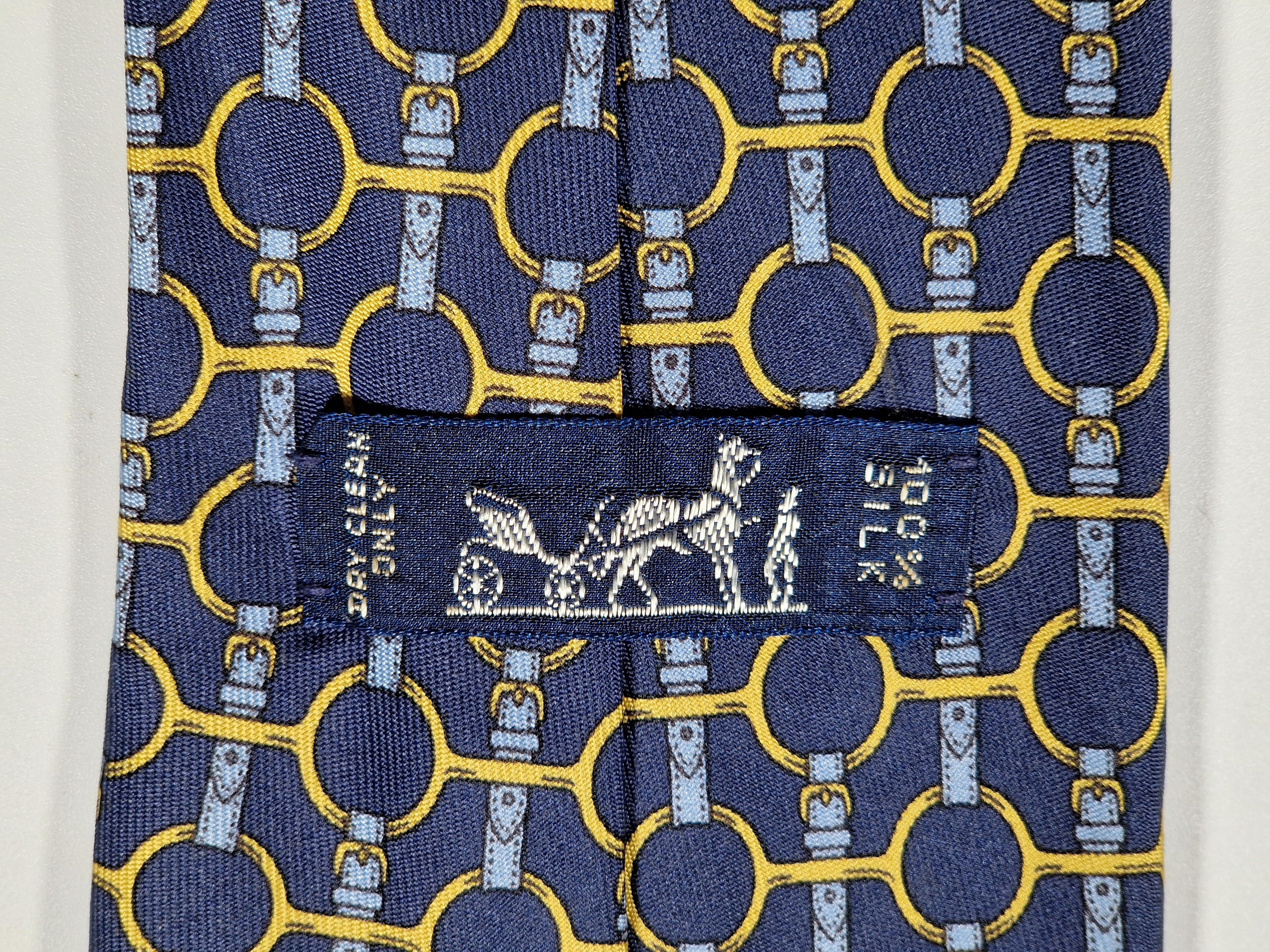 Hermès silk tie blue equstrian pattern 627 TA