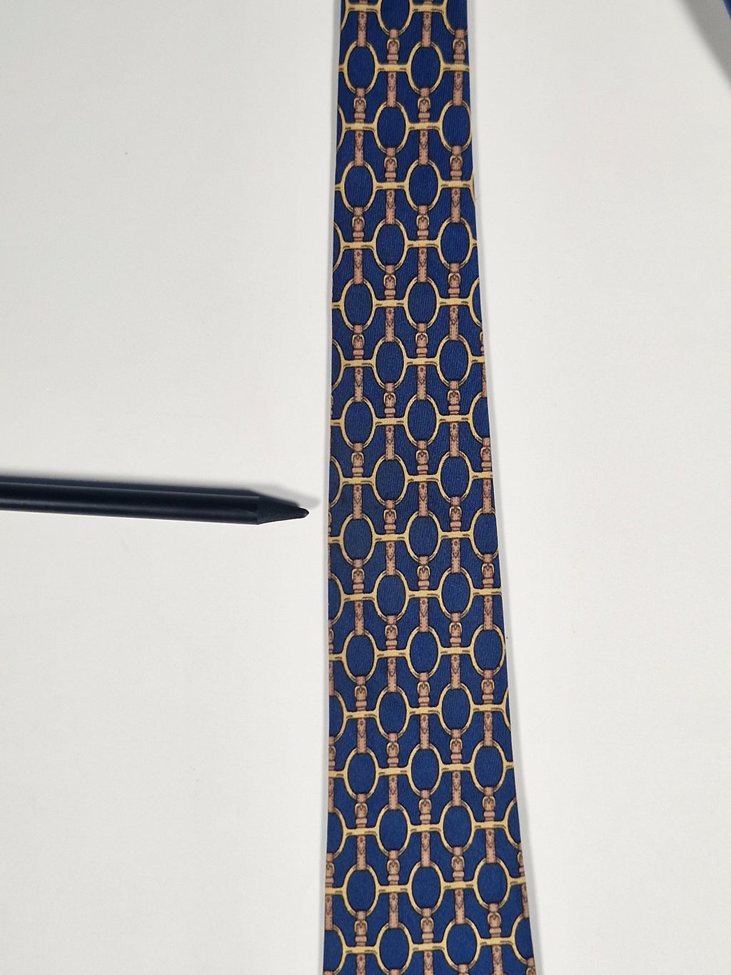 000627 Hermès tie blue equestrian pattern 627 TA