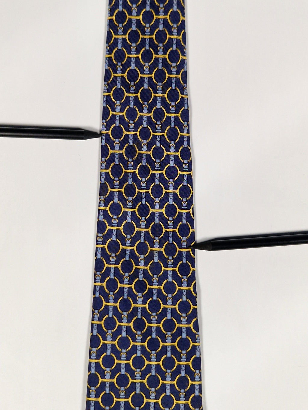 Hermès silk tie blue equstrian pattern 627 TA