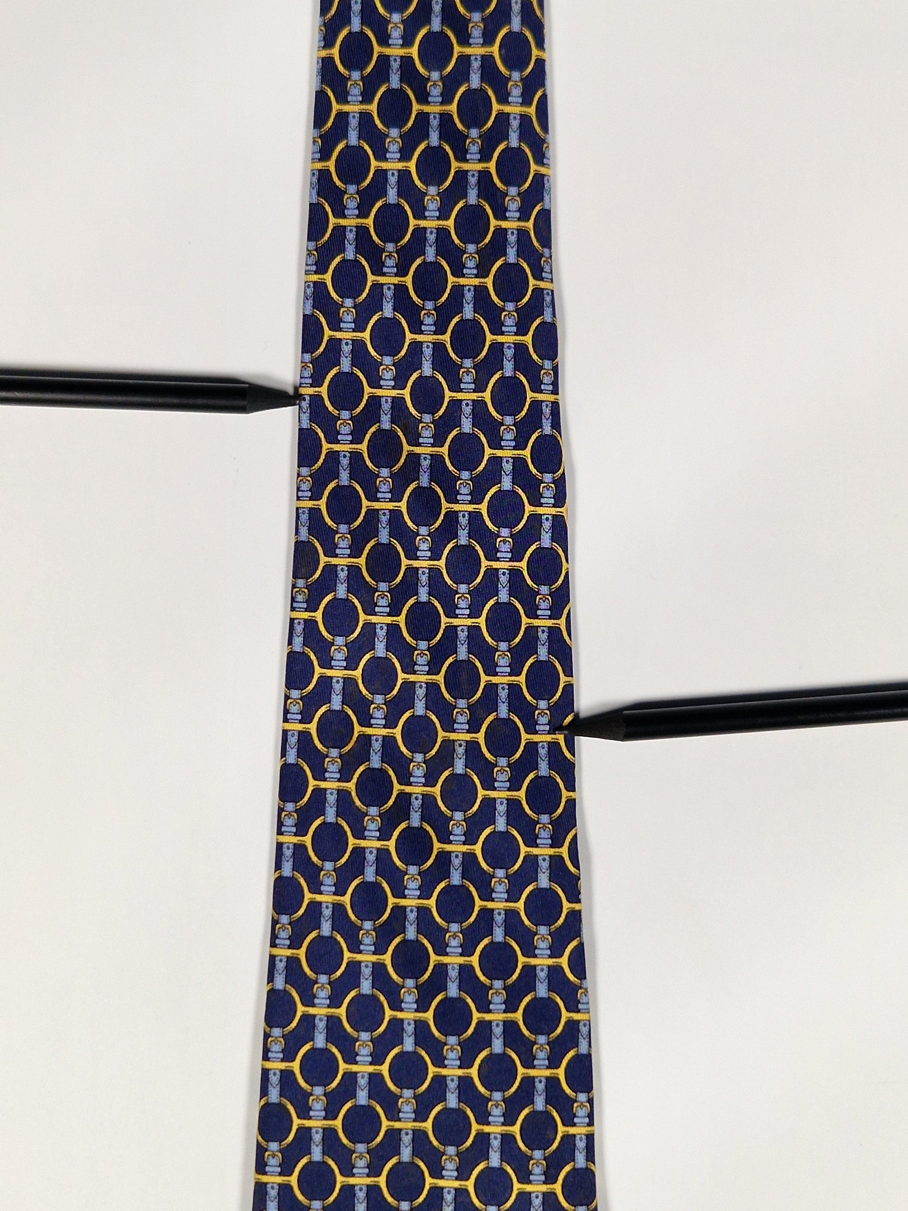 Hermès silk tie blue equstrian pattern 627 TA