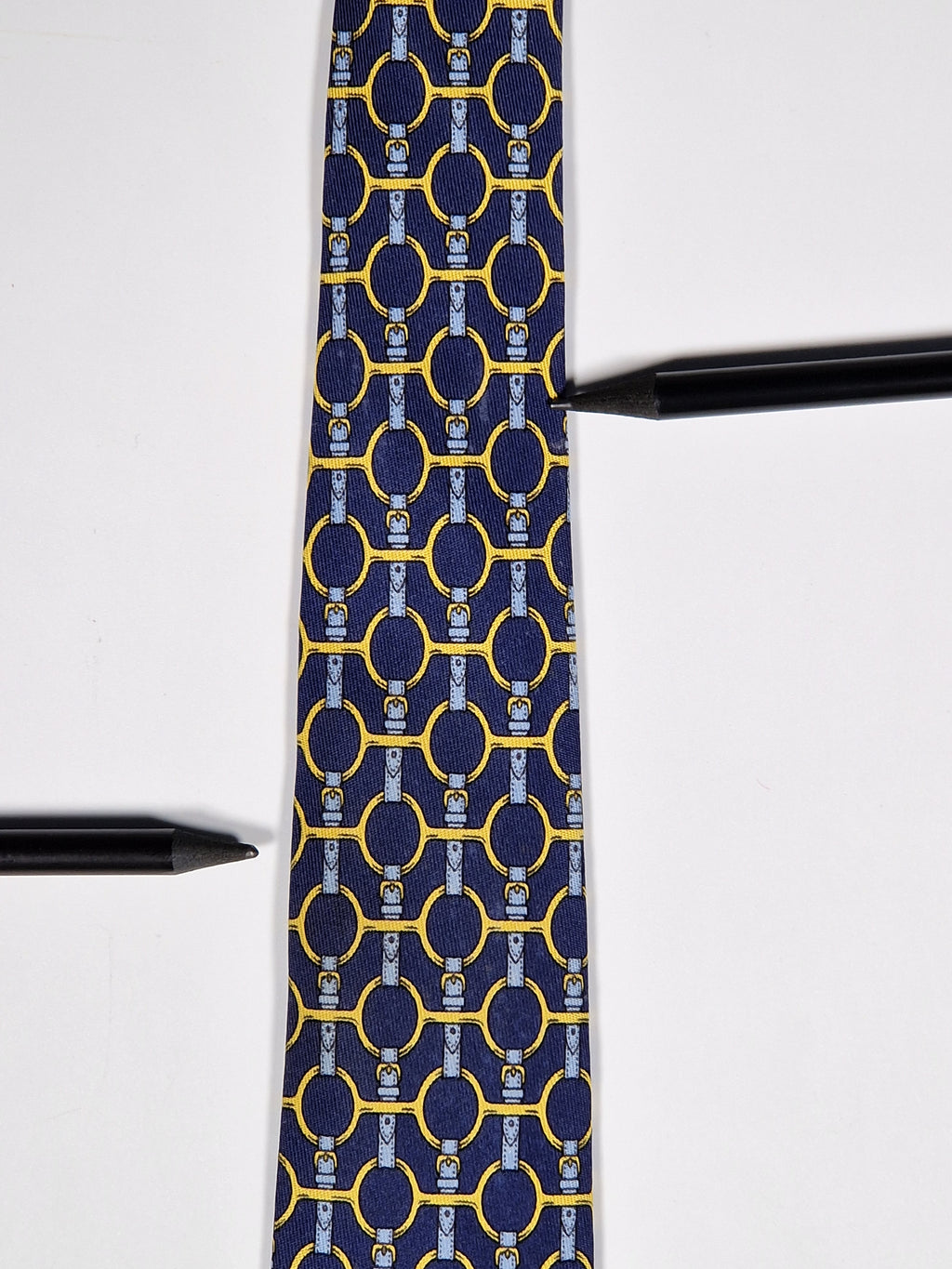 Hermès silk tie blue equstrian pattern 627 TA